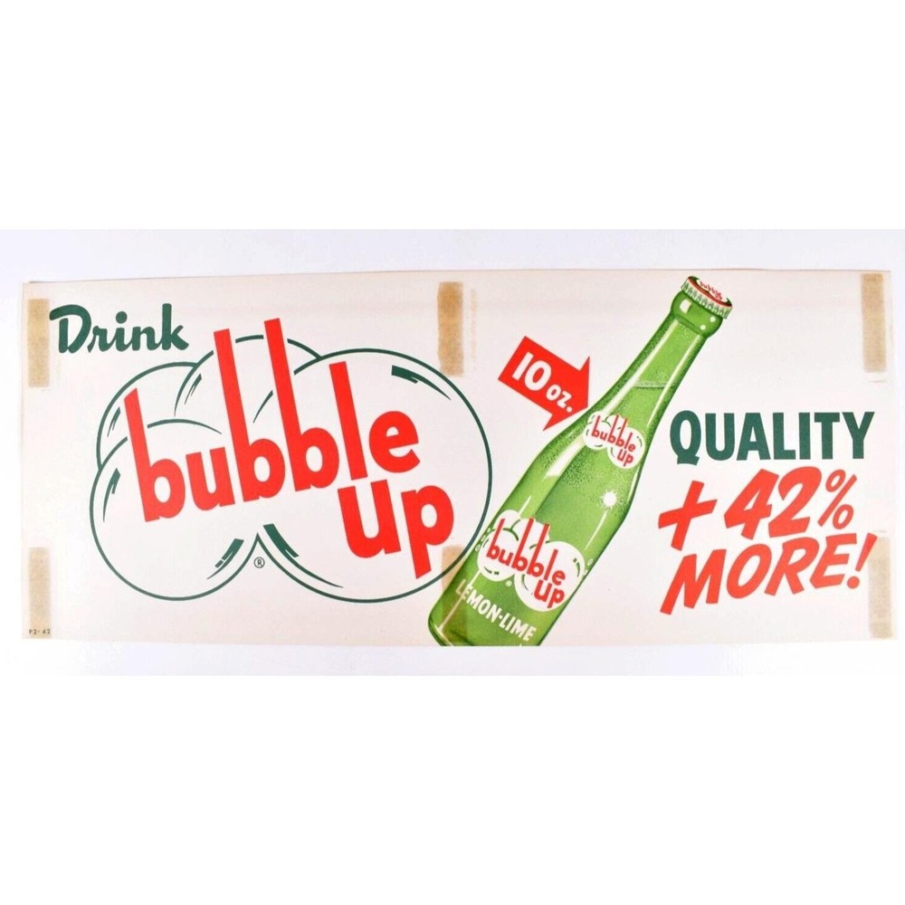 Vintage Bubble Up Soda Sign Lemon Lime 10oz Advertising Poster 20x9